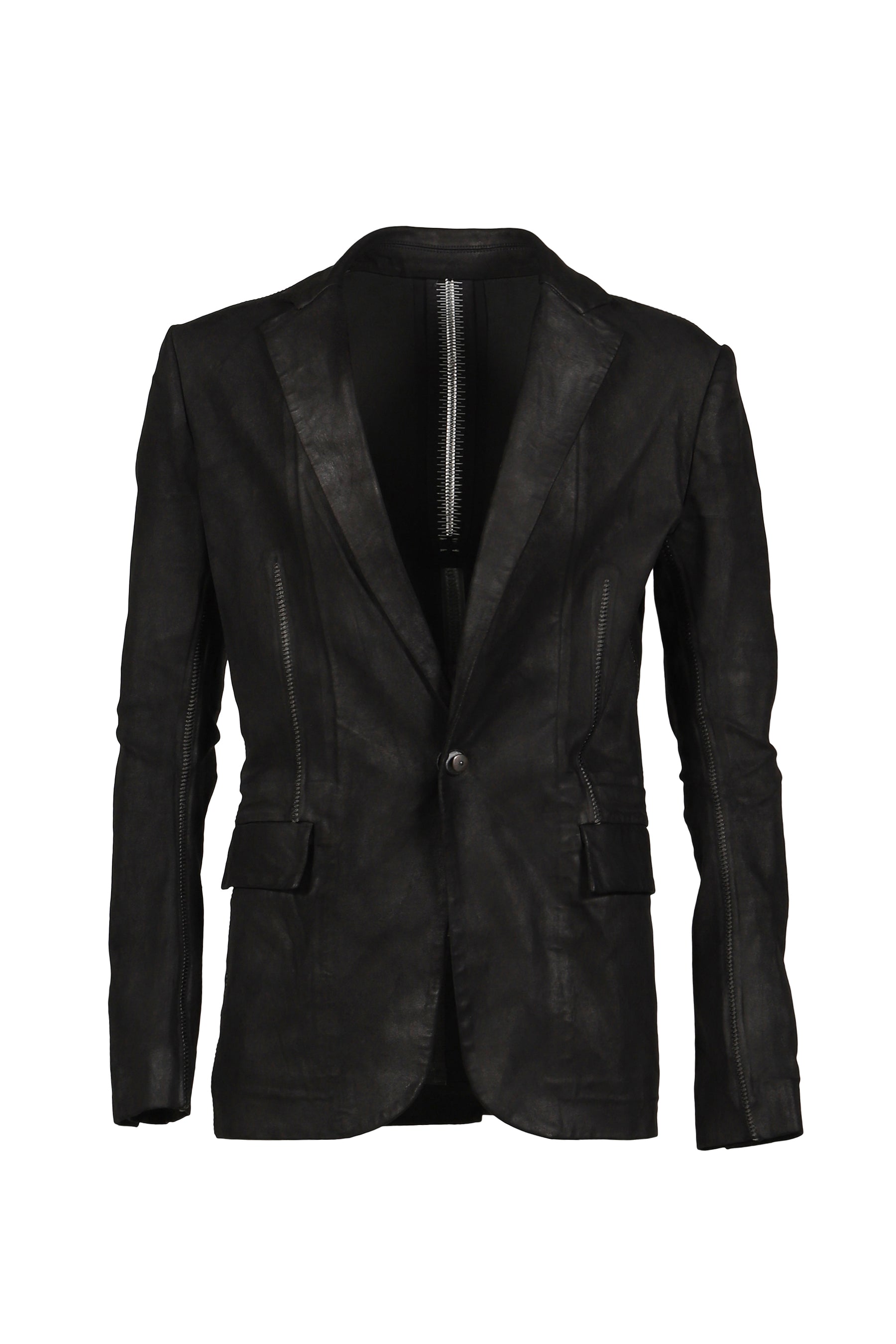 "PIONNIER"STRETCH LEATHER CLASSIC BLAZER / NOIR