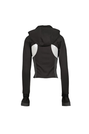HOODED ASYMMETRIC ZIP TOP / DARK GRY