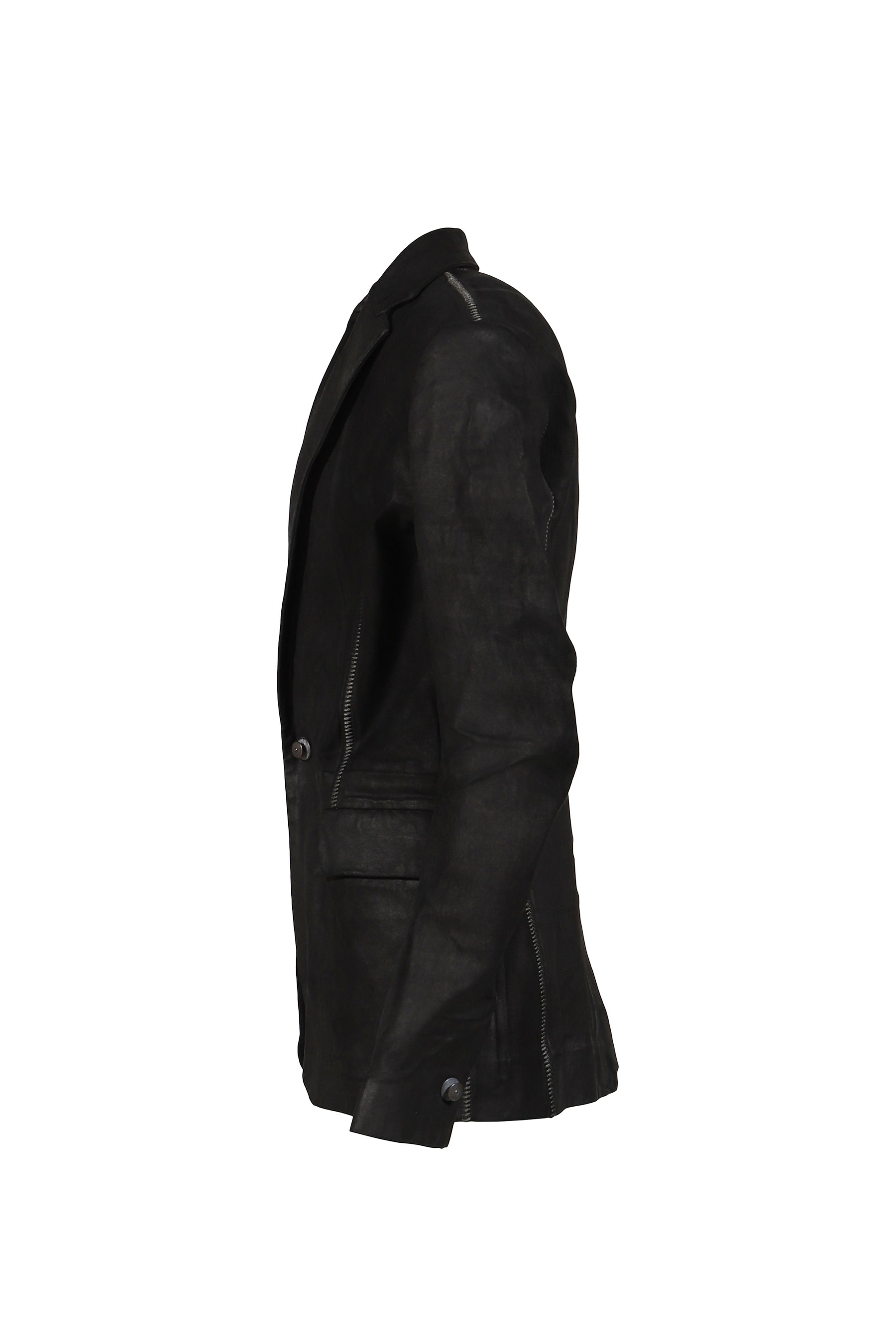 "PIONNIER"STRETCH LEATHER CLASSIC BLAZER / NOIR