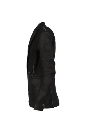 "PIONNIER"STRETCH LEATHER CLASSIC BLAZER / NOIR