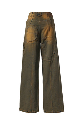 CIRCLE CUT-OUT WIDE PANTS / RUSTED BROWN