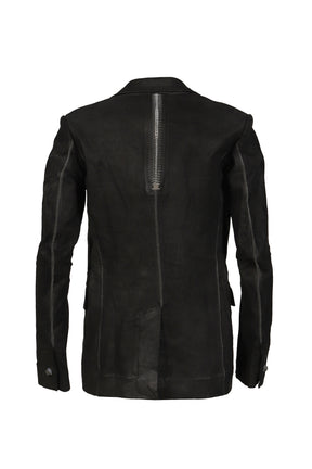"PIONNIER"STRETCH LEATHER CLASSIC BLAZER / NOIR