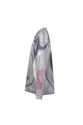 PRINTED LONG SLEEVE SPORTS TOP / GREY