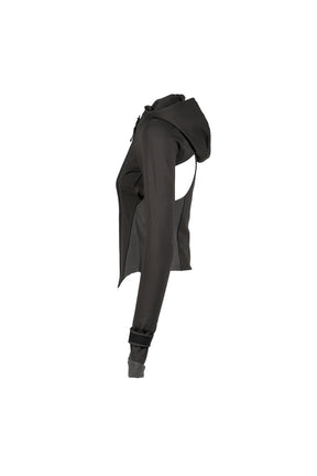 HOODED ASYMMETRIC ZIP TOP / DARK GRY