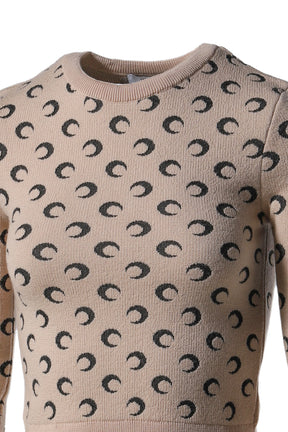 MOON JACQUARD KNIT FITTED SWEATER / TAN