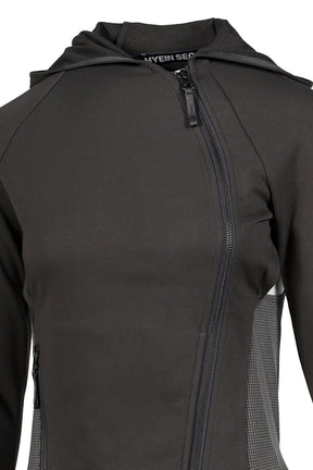 HOODED ASYMMETRIC ZIP TOP / DARK GRY