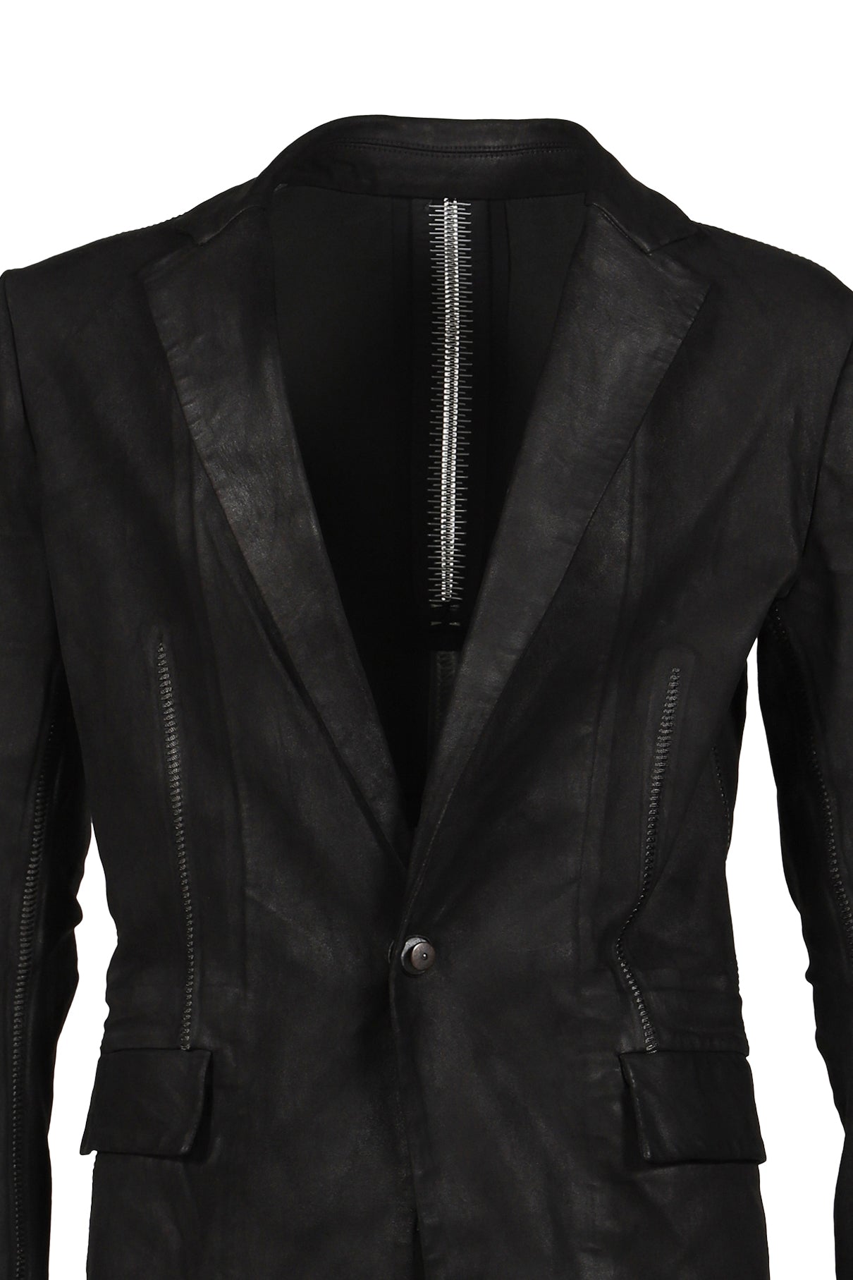 "PIONNIER"STRETCH LEATHER CLASSIC BLAZER / NOIR