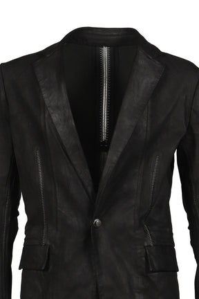 "PIONNIER"STRETCH LEATHER CLASSIC BLAZER / NOIR