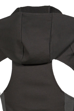 HOODED ASYMMETRIC ZIP TOP / DARK GRY