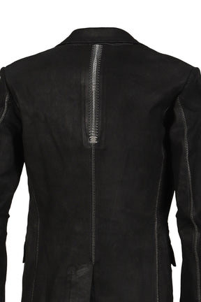 "PIONNIER"STRETCH LEATHER CLASSIC BLAZER / NOIR