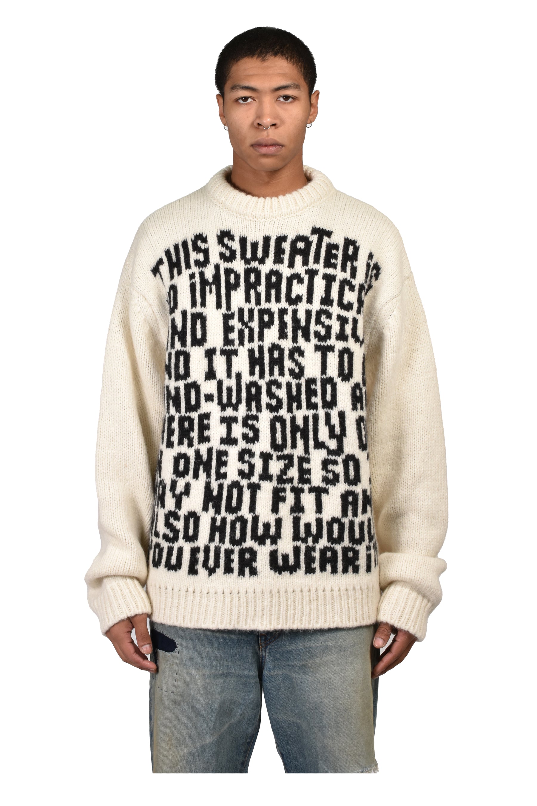UNISEX TEXT SWEATER KNIT / WHT