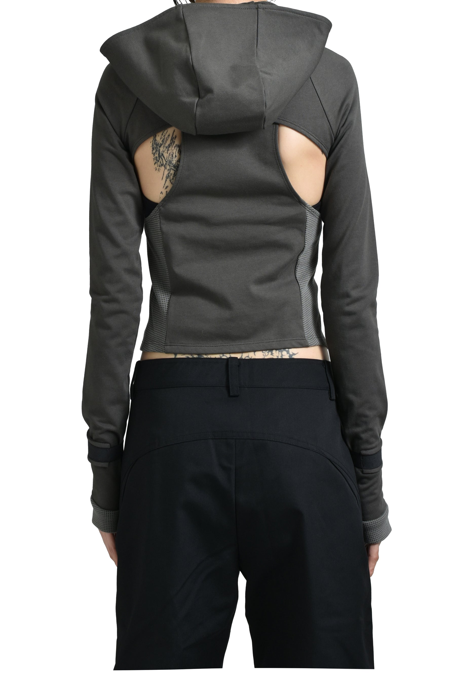 HOODED ASYMMETRIC ZIP TOP / DARK GRY