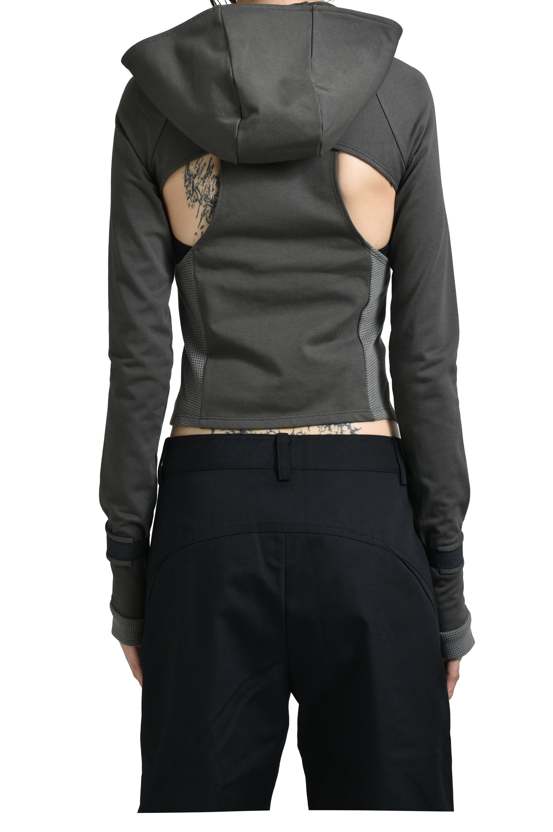 HOODED ASYMMETRIC ZIP TOP / DARK GRY