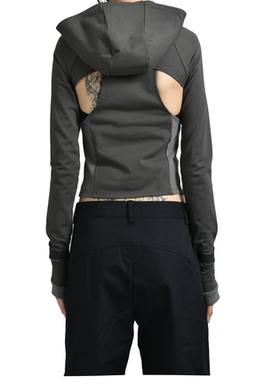 HOODED ASYMMETRIC ZIP TOP / DARK GRY