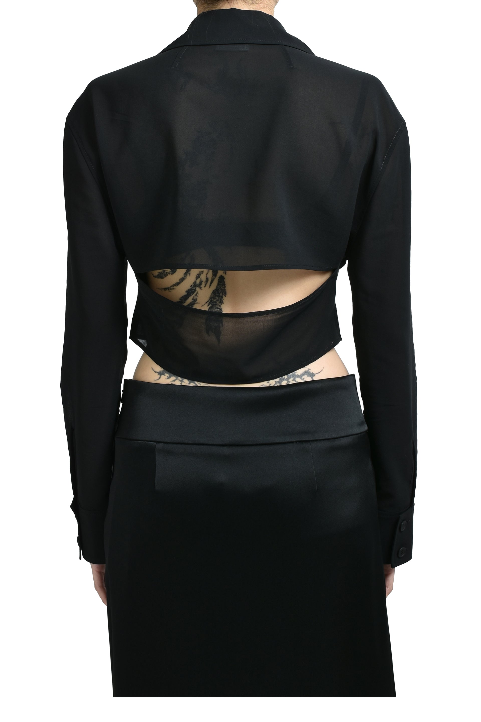 2-POCKET COTTON CROP SHIRT / BLK