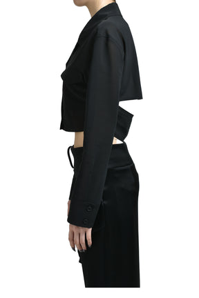 2-POCKET COTTON CROP SHIRT / BLK 