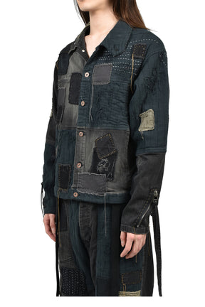 CRUST DAMAGE REPAIR DENIM JACKET / BLK