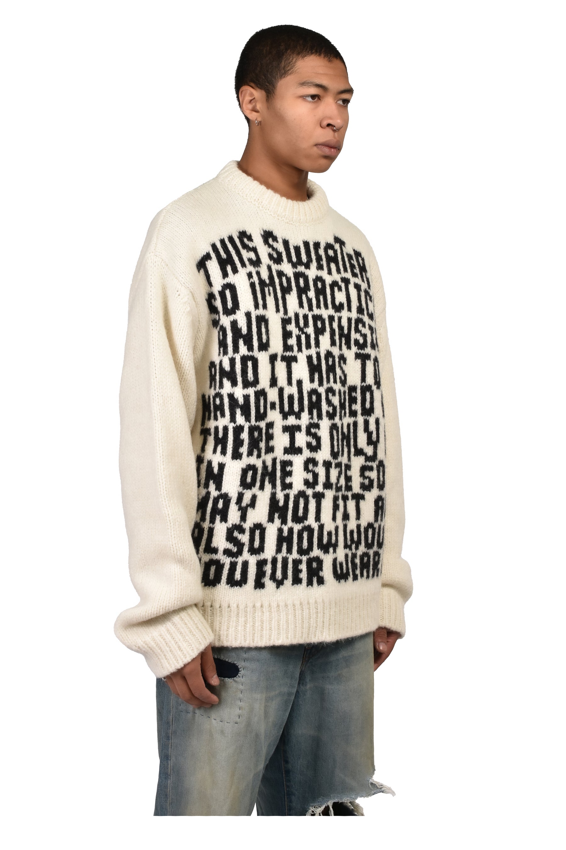 UNISEX TEXT SWEATER KNIT / WHT