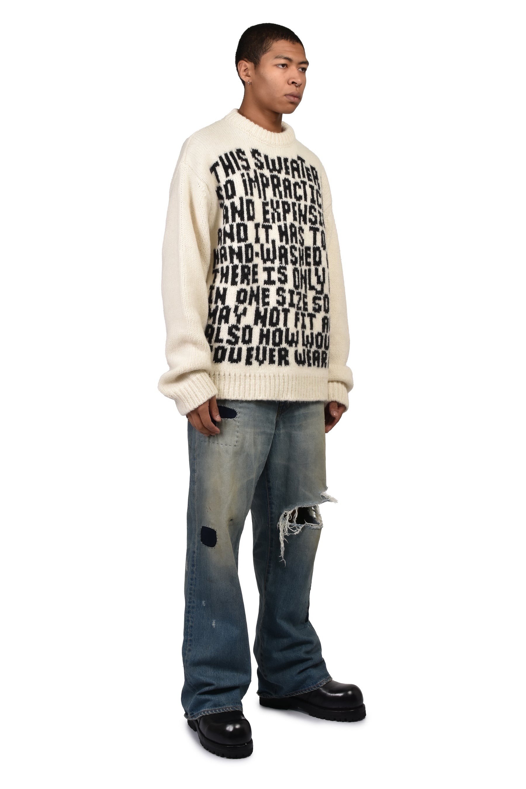UNISEX TEXT SWEATER KNIT / WHT