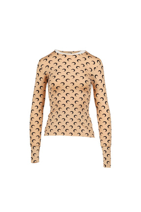 MOON PRINTED JERSEY LS CREWNECK TOP / INVERSE TAN