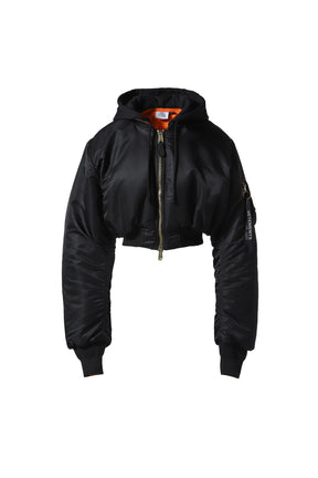 FITTED HOODED BOMBER JACKET / BLACK