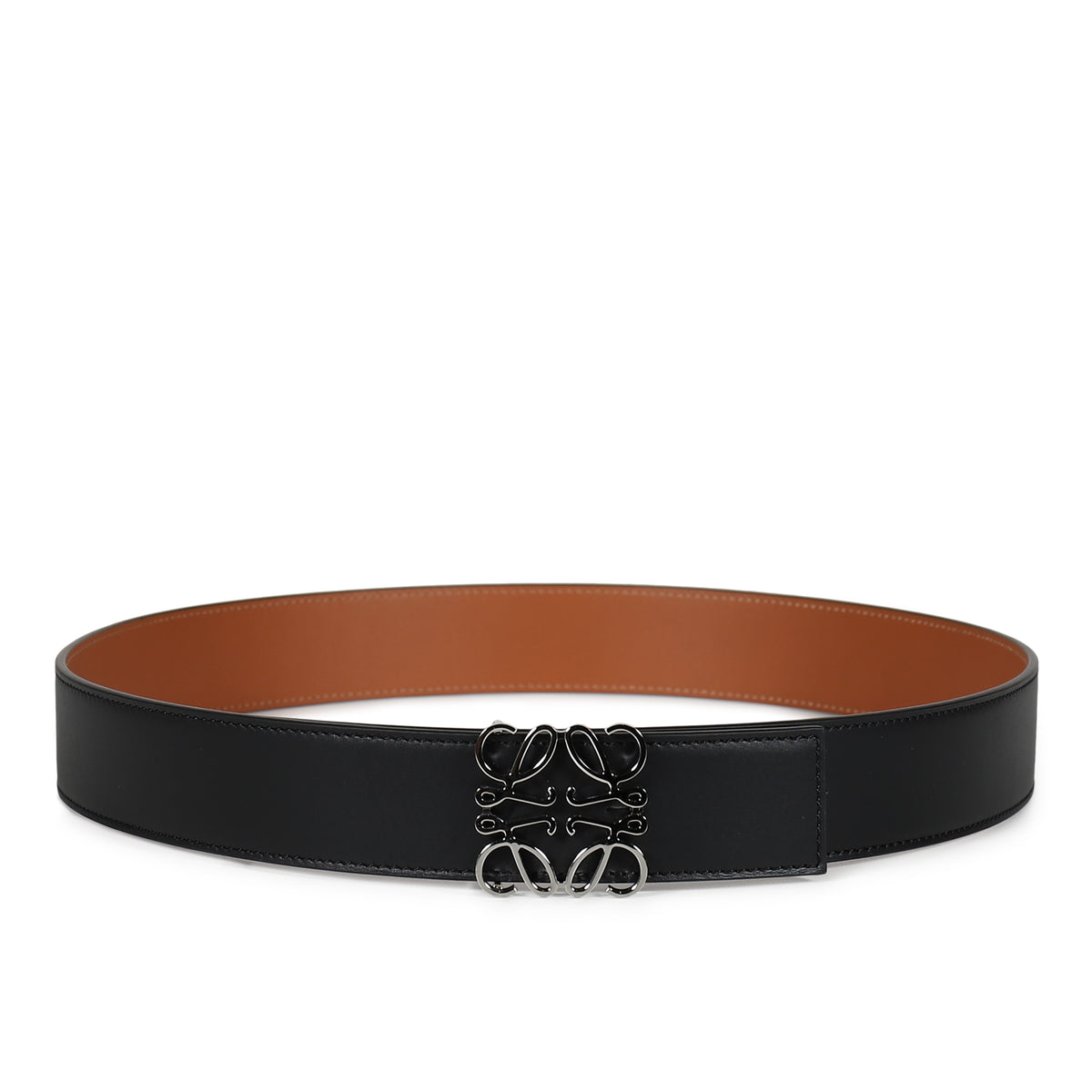 LOEWE ロエベ FW25 ANAGRAM REVERSIBLE 4CM BELT / BLK TAN PALLADIUM
