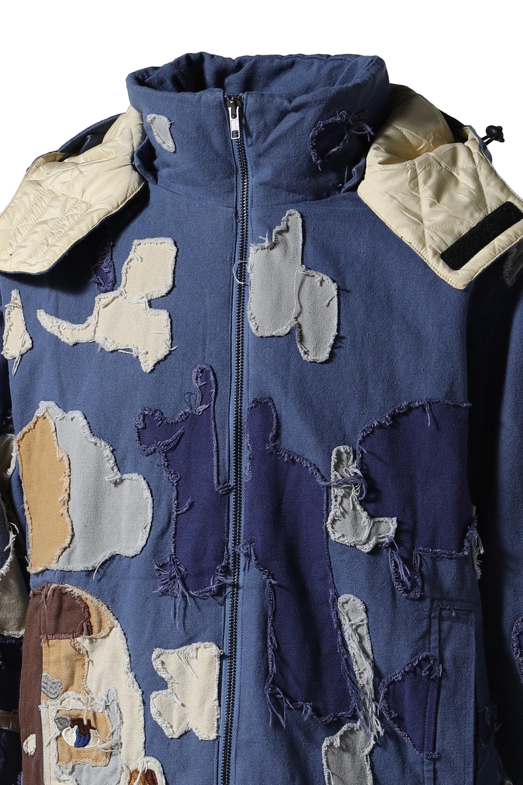 PATCHWORK CANVAS ZIP UP JACKET / BLU