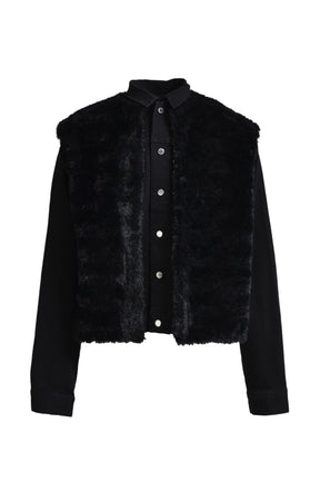 FAUX FUR DENIM JACKET / BLK