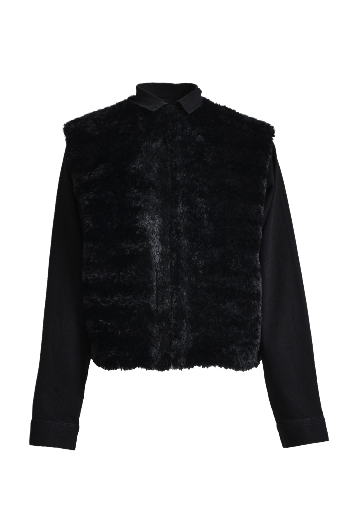 FAUX FUR DENIM JACKET / BLK