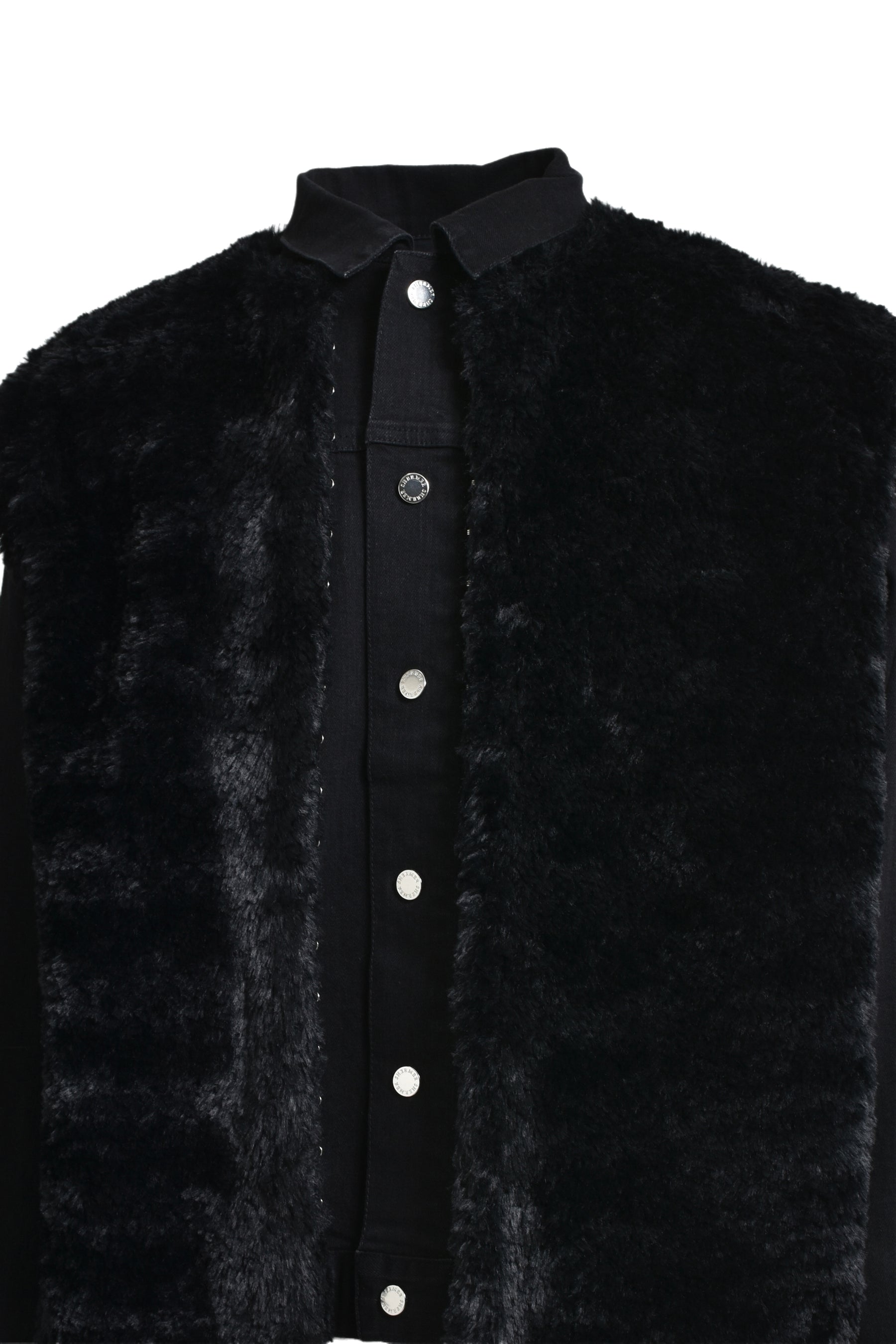 FAUX FUR DENIM JACKET / BLK