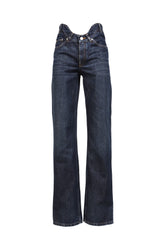 STRAIGHT LEG DENIM PANT WITH CURVY WAISTBAND / IND