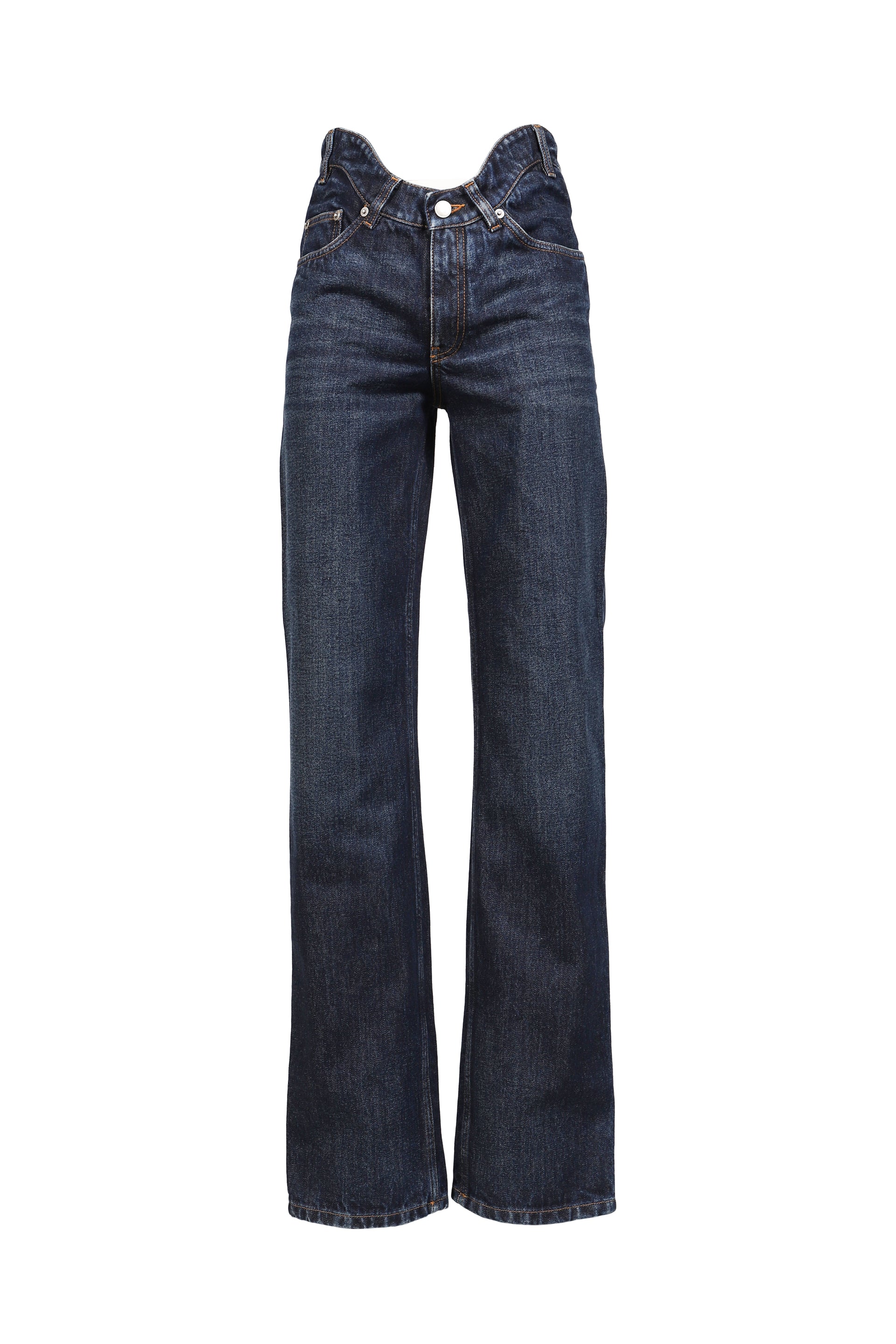 STRAIGHT LEG DENIM PANT WITH CURVY WAISTBAND / IND