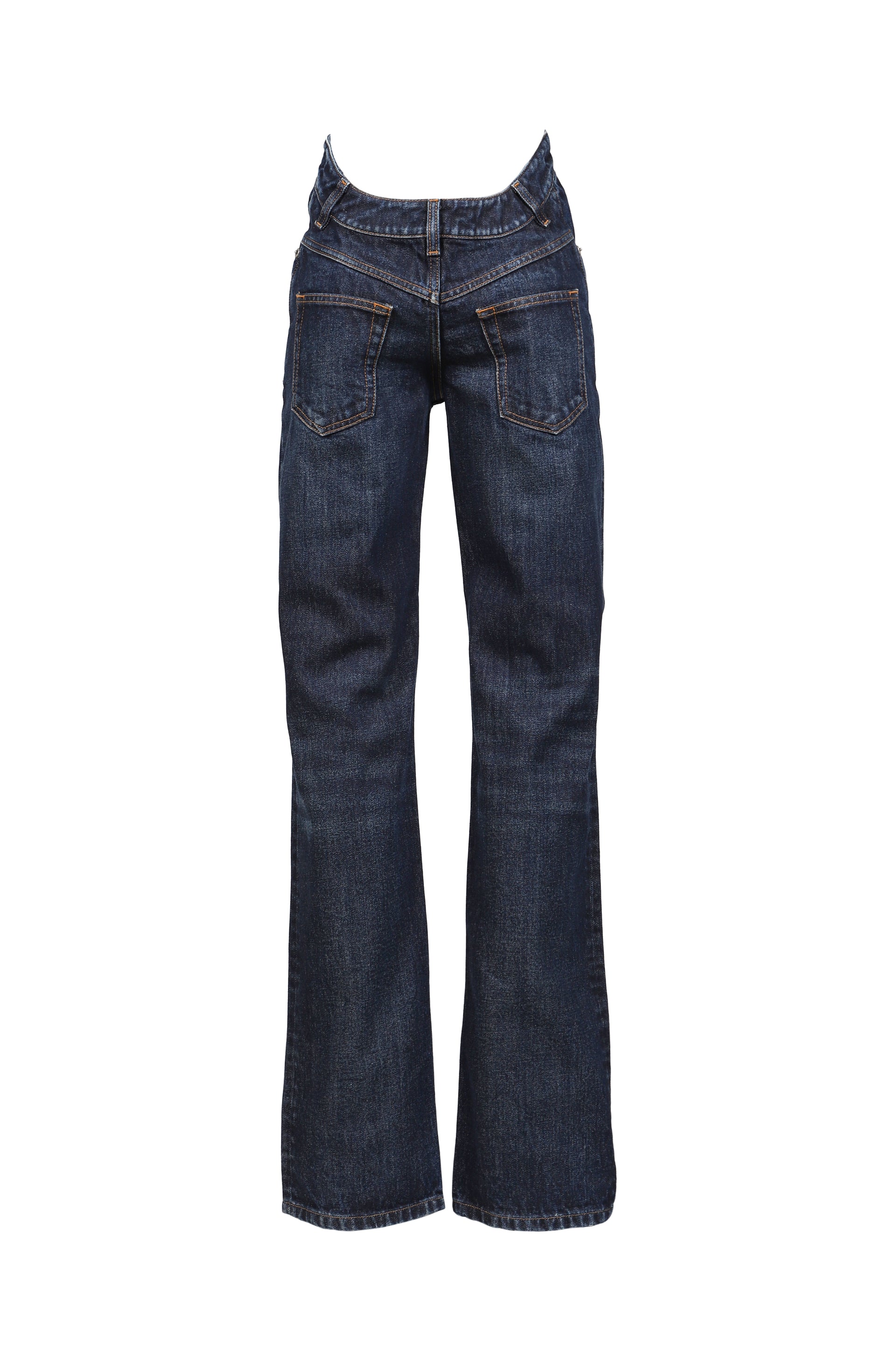 STRAIGHT LEG DENIM PANT WITH CURVY WAISTBAND / IND