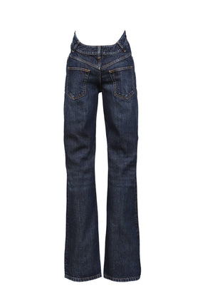 STRAIGHT LEG DENIM PANT WITH CURVY WAISTBAND / IND
