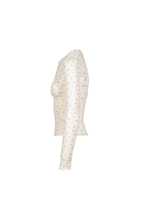 WHITE FLORAL PRINT LACE-TRIM BRALETTE DETAIL LONG SLEEVE HENLEY SHIRT / FLORAL