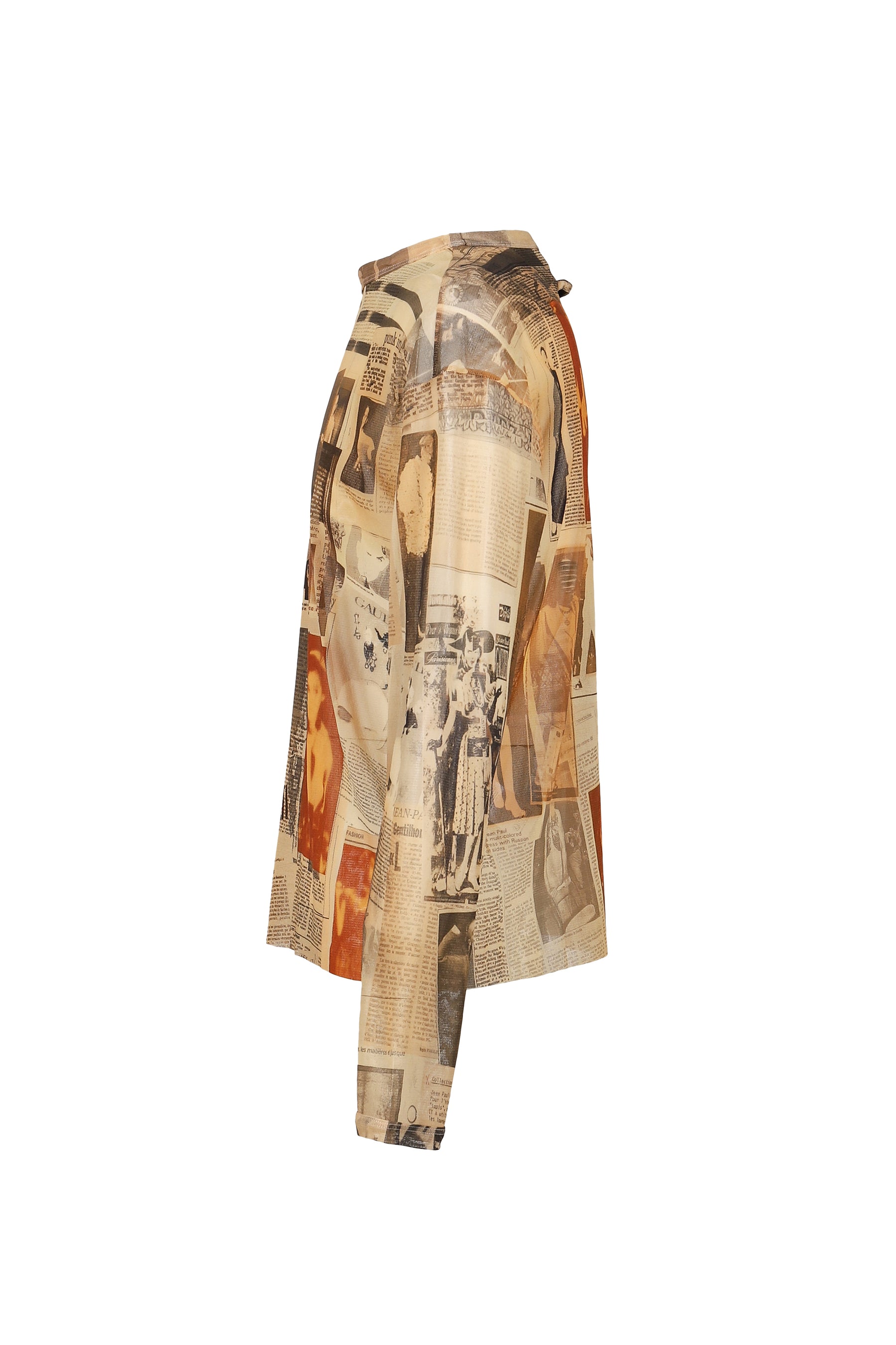 Jean Paul Gaultier MESH OVERSIZED CREW NECK TOP PRINTED "JOURNAL" / ECR/LT.GRY/RED