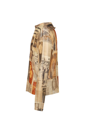 Jean Paul Gaultier MESH OVERSIZED CREW NECK TOP PRINTED "JOURNAL" / ECR/LT.GRY/RED