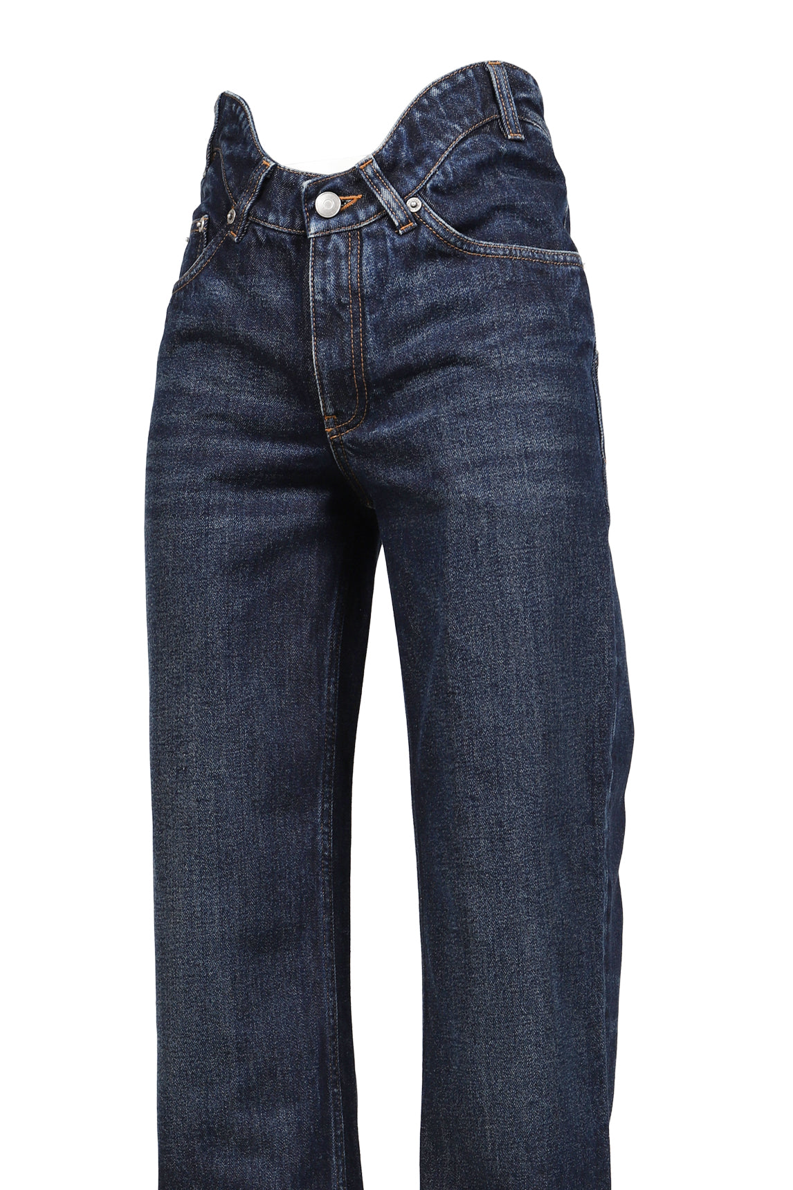 STRAIGHT LEG DENIM PANT WITH CURVY WAISTBAND / IND