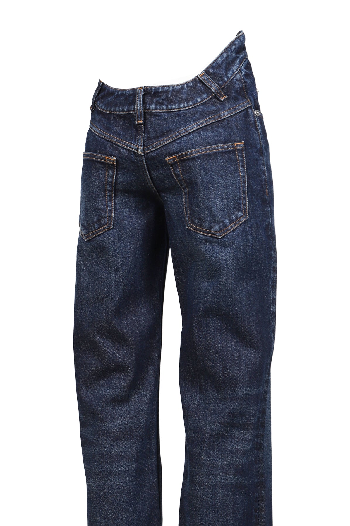 STRAIGHT LEG DENIM PANT WITH CURVY WAISTBAND / IND
