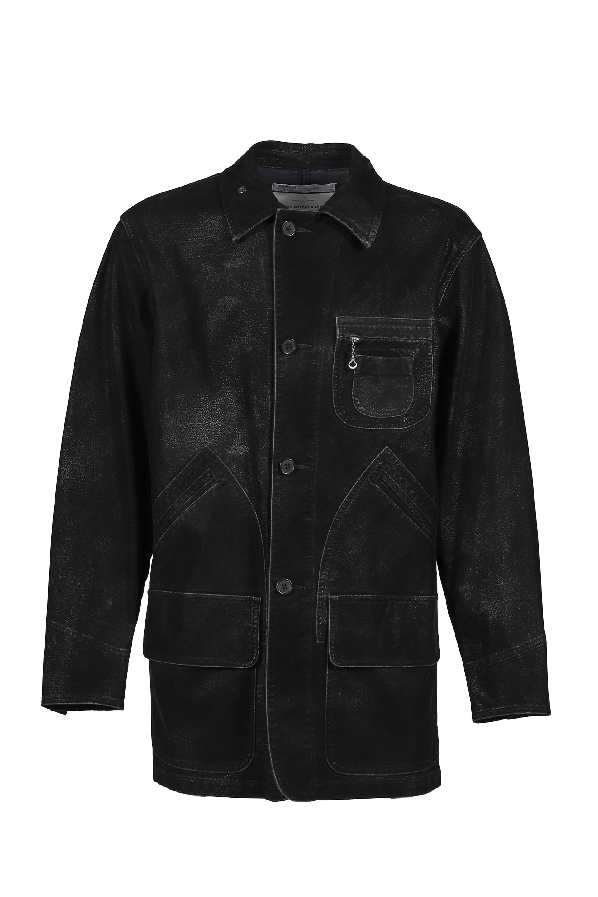 ARTIFICIAL LEATHER HUNTING JACKET / BLK