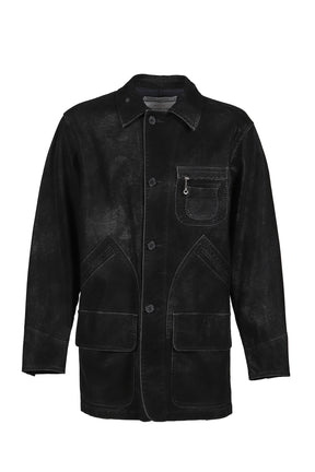 ARTIFICIAL LEATHER HUNTING JACKET / BLK 