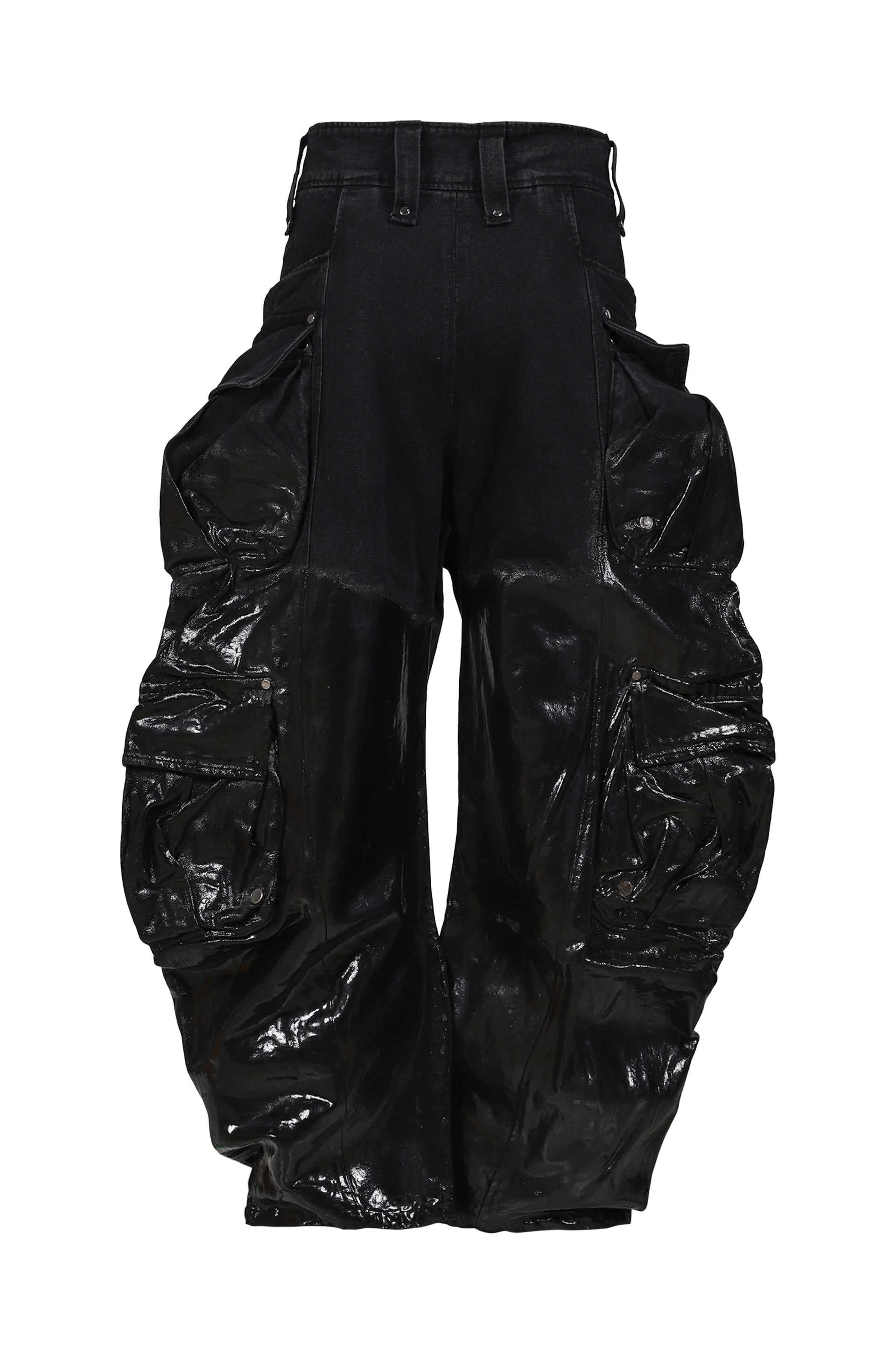 CANNNONE CARGO X4 PANTS / BLK DENIM WASH SILICONE DIPPED