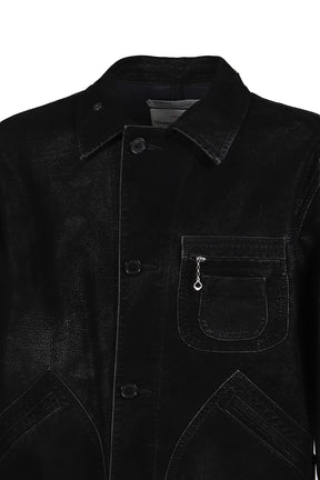 ARTIFICIAL LEATHER HUNTING JACKET / BLK 