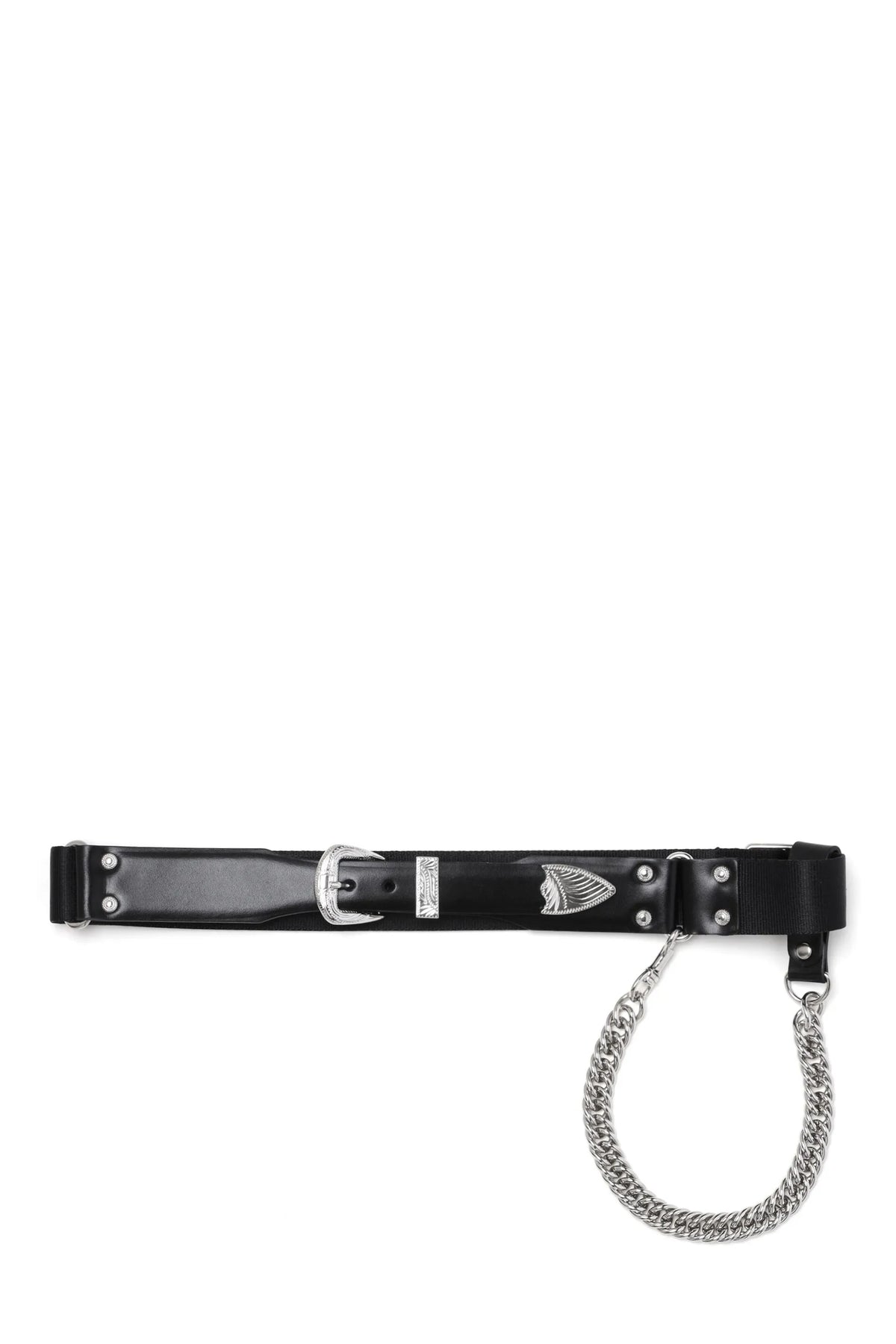 LEATHER NYLON BELT WITH CHAIN / BLK