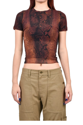 MESH BABY TEE PRINTED "PYTHON" / BRW/BLK