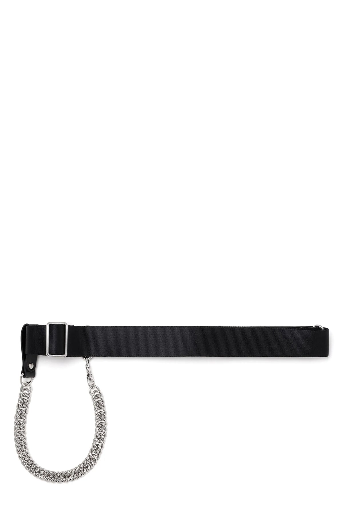 LEATHER NYLON BELT WITH CHAIN / BLK