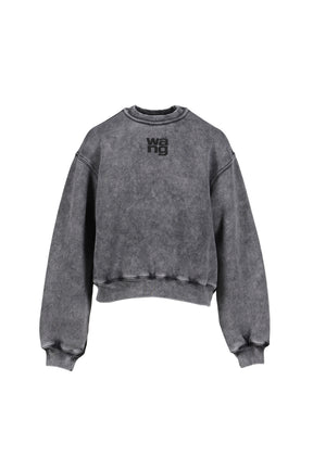 ESSENTIAL TERRY CREW SWEATSHIRT W/ PUFF PAINT LOGO / WASHED GRANITE