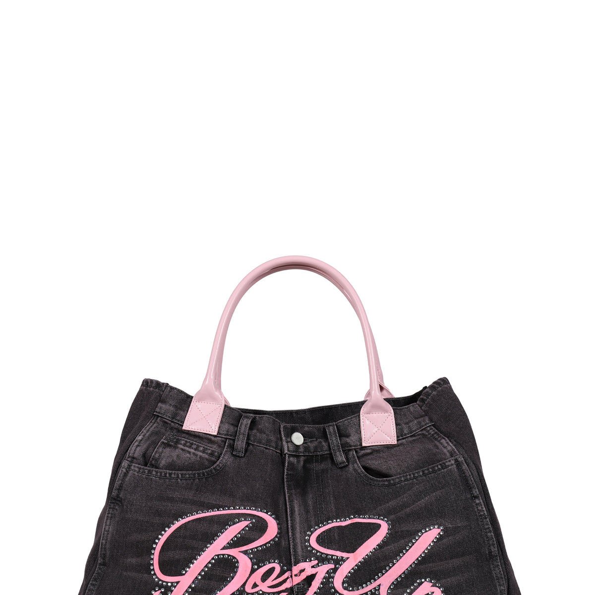 BossUp ボスアップ FW25 REMAKE DENIM TOTE BAG / BLK/PINK - NUBIAN