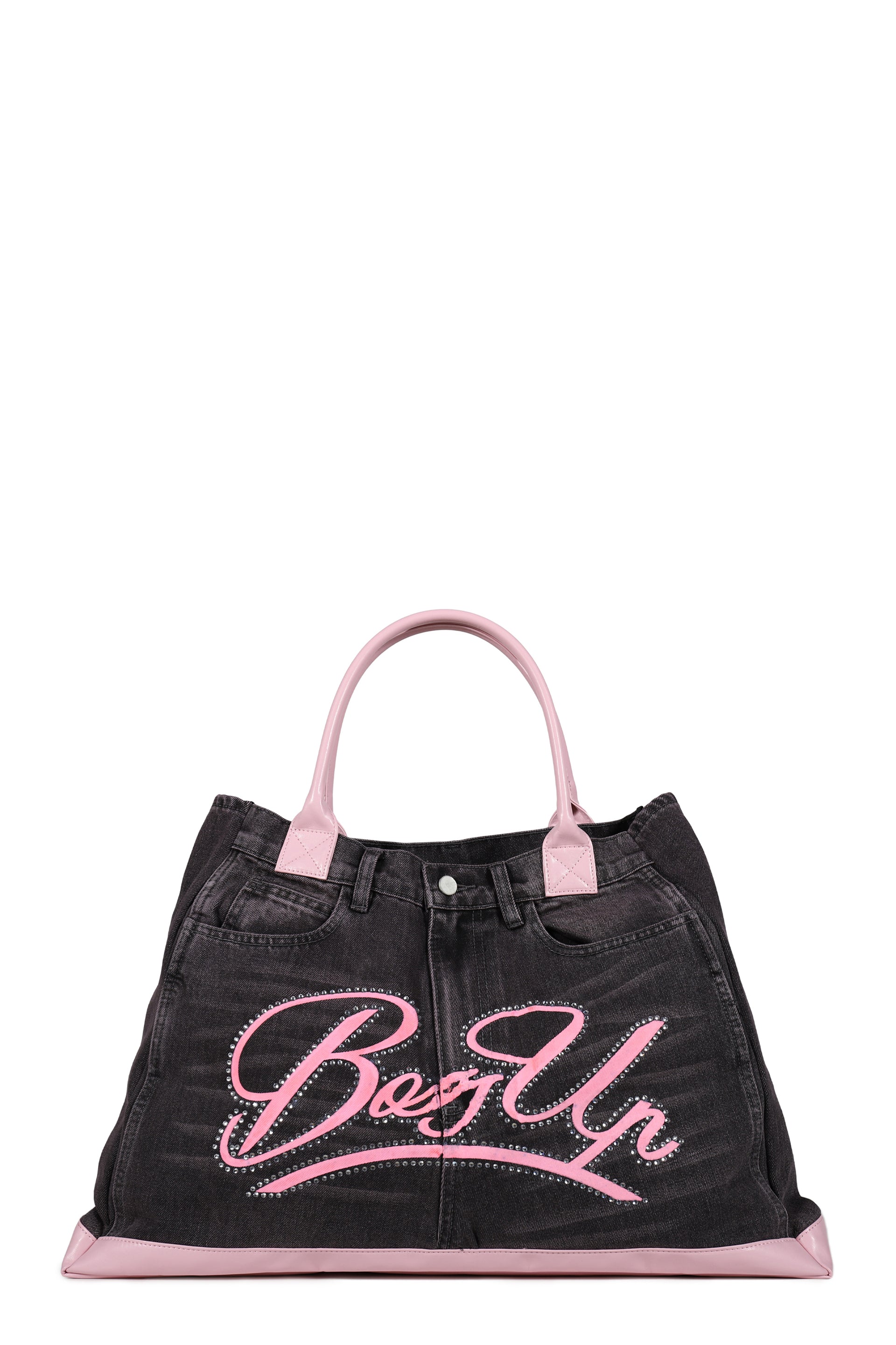 REMAKE DENIM TOTE BAG / BLK/PINK