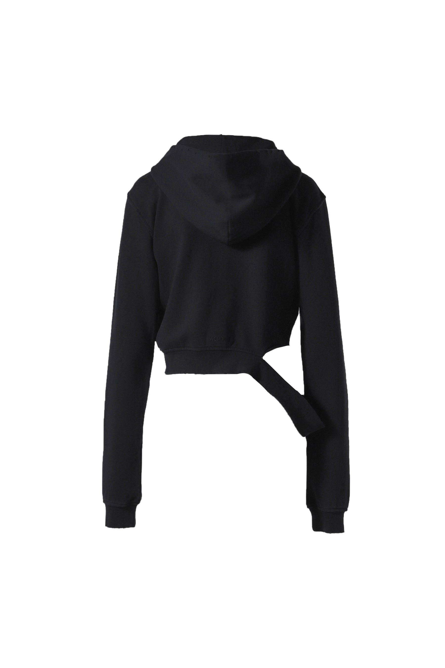 CHARCOAL WOMENS RAW HALF HOODIE ZIP-UP / BLK